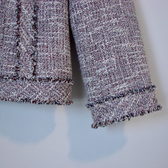 Banana Republic Tweed Linen Blend Jacket Blazer Fringe Collarless Size 4 - Picture 10 of 16